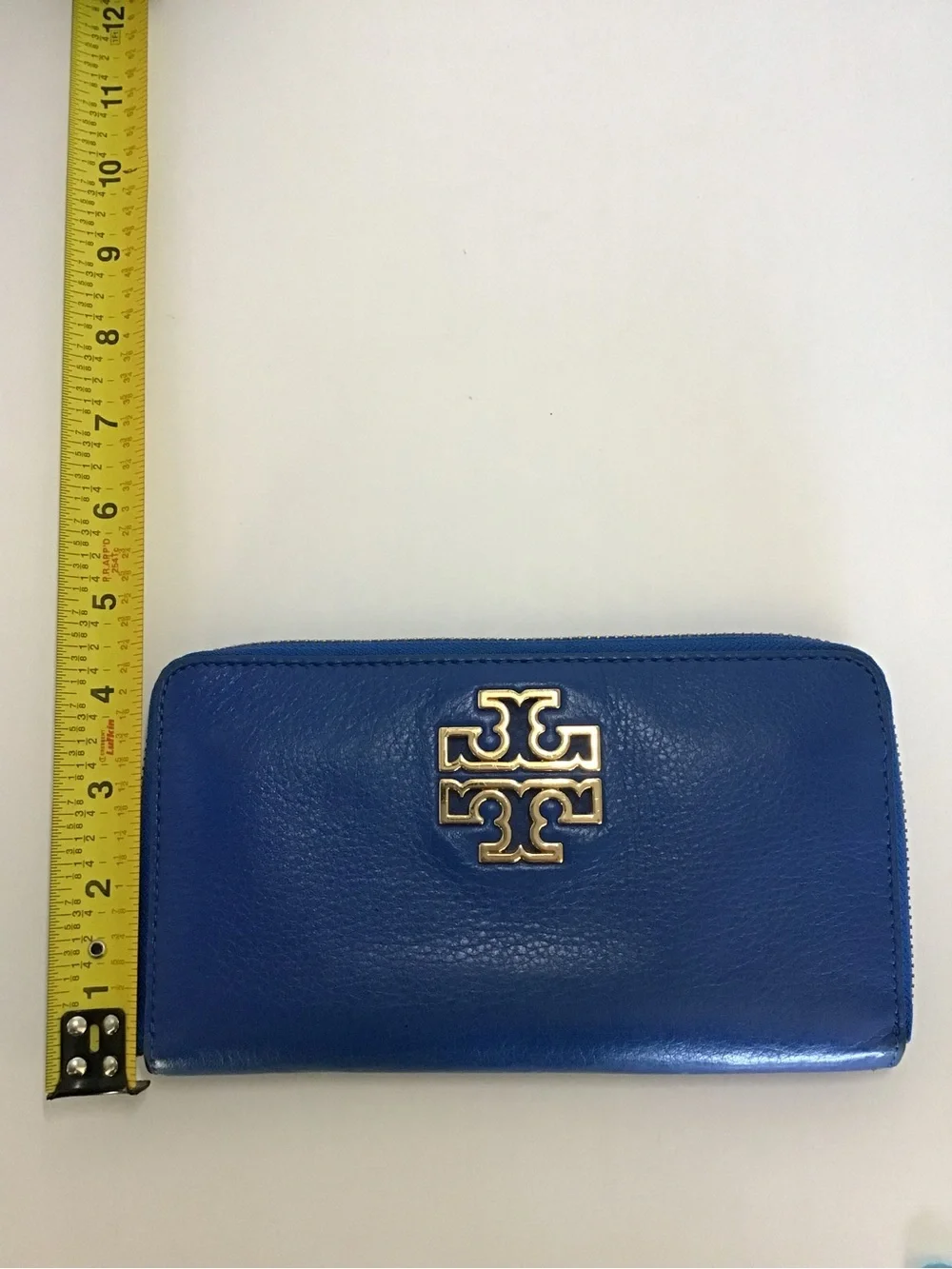 Tory Burch Electric Blue Zip-Around Leather Wallet with Gold Logo